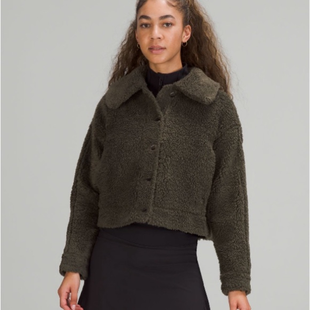 Lululemon Cropped Sherpa Trucker Jacket Olive